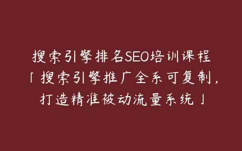 搜索引擎排名SEO培训课程「搜索引擎推广全系可复制，打造精准被动流量系统」百度网盘下载