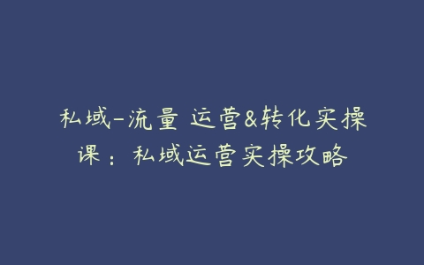 私域-流量 运营&转化实操课：私域运营实操攻略-51自学联盟