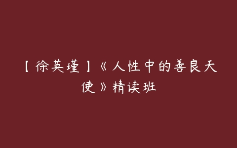 【徐英瑾】《人性中的善良天使》精读班百度网盘下载