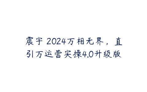 震宇・2024万相无界，直引万运营实操4.0升级版百度网盘下载