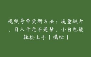 视频号带货新方法：流量飙升，日入千元不是梦，小白也能轻松上手【揭秘】-51自学联盟