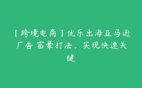 【跨境电商】优乐出海亚马逊广告 富豪打法，实现快速关键百度网盘下载