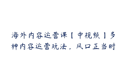 海外内容运营课【中视频】多种内容运营玩法，风口正当时百度网盘下载