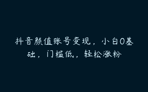 抖音颜值账号变现，小白0基础，门槛低，轻松涨粉课程资源下载