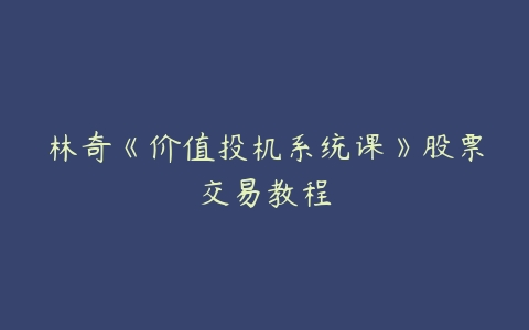 林奇《价值投机系统课》股票交易教程百度网盘下载