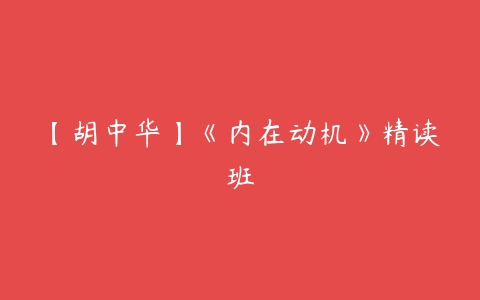 【胡中华】《内在动机》精读班百度网盘下载