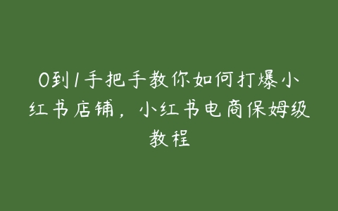 0到1手把手教你如何打爆小红书店铺，小红书电商保姆级教程百度网盘下载