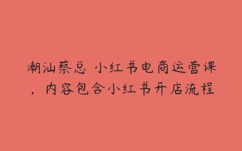 潮汕蔡总・小红书电商运营课，内容包含小红书开店流程-51自学联盟