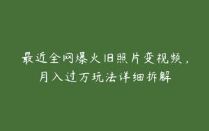 最近全网爆火旧照片变视频，月入过万玩法详细拆解-51自学联盟