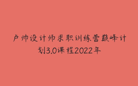 卢帅设计师求职训练营巅峰计划3.0课程2022年百度网盘下载