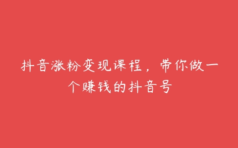 抖音涨粉变现课程，带你做一个赚钱的抖音号百度网盘下载