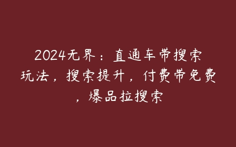 2024无界：直通车带搜索玩法，搜索提升，付费带免费，爆品拉搜索百度网盘下载