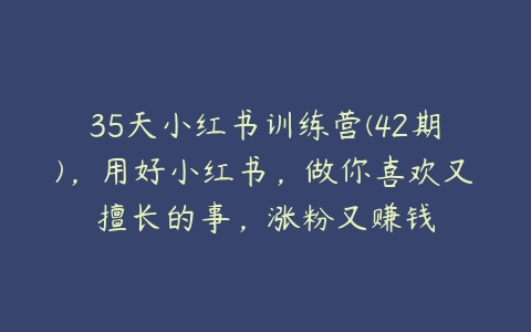 35天小红书训练营(42期)，用好小红书，做你喜欢又擅长的事，涨粉又赚钱百度网盘下载