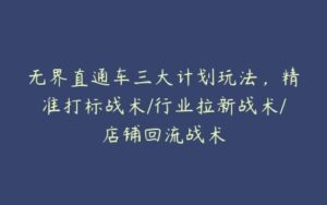 无界直通车三大计划玩法，精准打标战术/行业拉新战术/店铺回流战术-51自学联盟