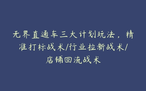 无界直通车三大计划玩法，精准打标战术/行业拉新战术/店铺回流战术百度网盘下载