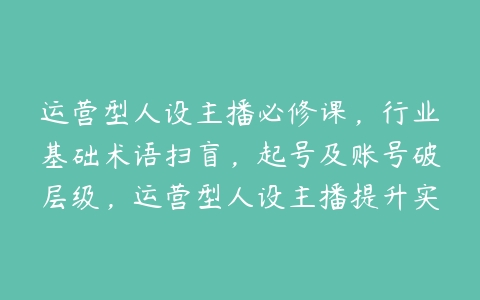 运营型人设主播必修课，行业基础术语扫盲，起号及账号破层级，运营型人设主播提升实战百度网盘下载