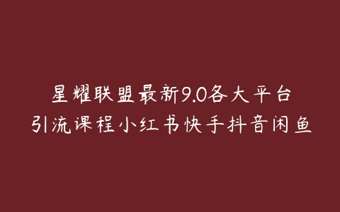 星耀联盟最新9.0各大平台引流课程小红书快手抖音闲鱼-51自学联盟