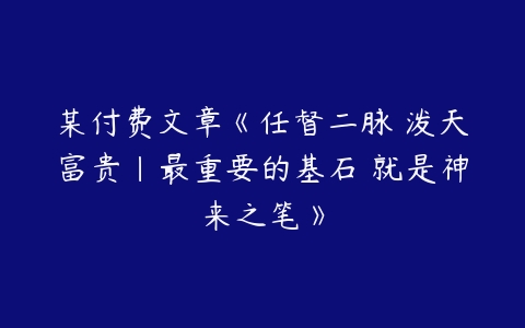 某付费文章《任督二脉 泼天富贵|最重要的基石 就是神来之笔》百度网盘下载