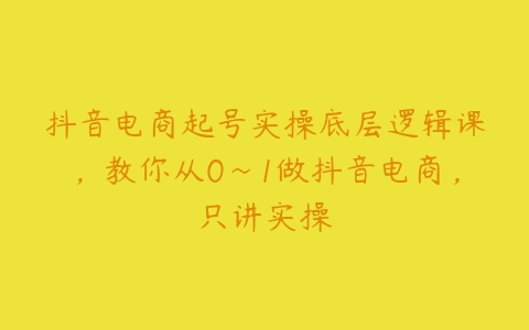 抖音电商起号实操底层逻辑课，教你从0~1做抖音电商，只讲实操百度网盘下载