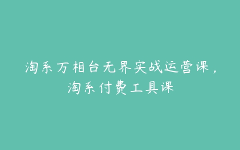 淘系万相台无界实战运营课，淘系付费工具课百度网盘下载