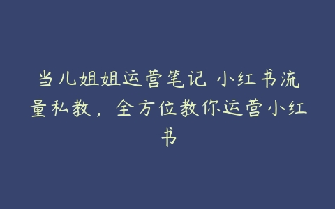 当儿姐姐运营笔记・小红书流量私教，全方位教你运营小红书-51自学联盟