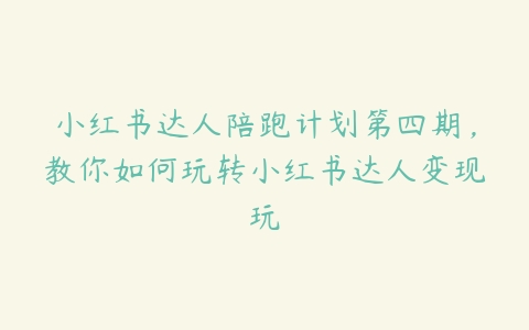 小红书达人陪跑计划第四期，教你如何玩转小红书达人变现玩百度网盘下载