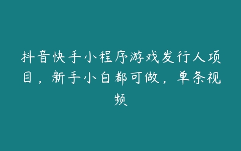 抖音快手小程序游戏发行人项目，新手小白都可做，单条视频百度网盘下载