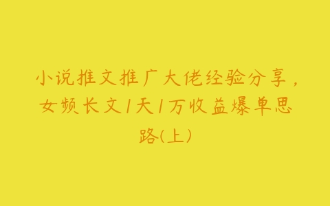 小说推文推广大佬经验分享，女频长文1天1万收益爆单思路(上)百度网盘下载