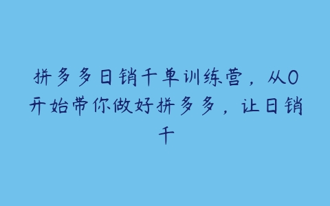 拼多多日销千单训练营，从0开始带你做好拼多多，让日销千百度网盘下载