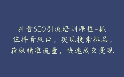 抖音SEO引流培训课程-抓住抖音风口，实现搜索排名，获取精准流量，快速成交变现-51自学联盟