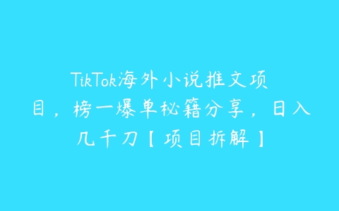 TikTok海外小说推文项目，榜一爆单秘籍分享，日入几千刀【项目拆解】-51自学联盟