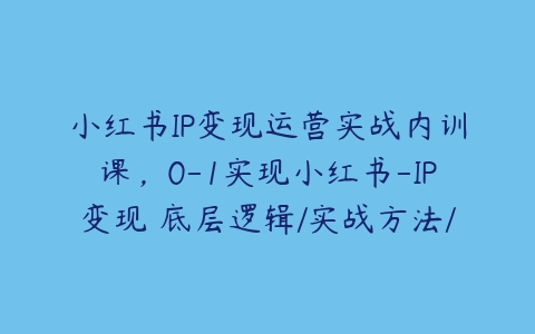 图片[1]-小红书IP变现运营实战内训课，0-1实现小红书-IP变现 底层逻辑/实战方法/训练结合-本文