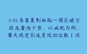 小红书靠复制粘贴一周突破万级流量池干货，以减肥为例，每天稳定引流变现四位数【项目拆解】-51自学联盟