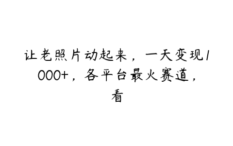 让老照片动起来，一天变现1000+，各平台最火赛道，看百度网盘下载