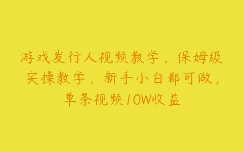 游戏发行人视频教学，保姆级实操教学，新手小白都可做，单条视频10W收益百度网盘下载