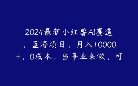 2024最新小红薯AI赛道，蓝海项目，月入10000+，0成本，当事业来做，可矩阵【项目拆解】-51自学联盟