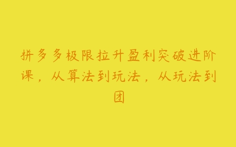 拼多多极限拉升盈利突破进阶课，从算法到玩法，从玩法到团-51自学联盟