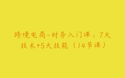 跨境电商-财务入门课：7大技术+5大技能（14节课）-51自学联盟