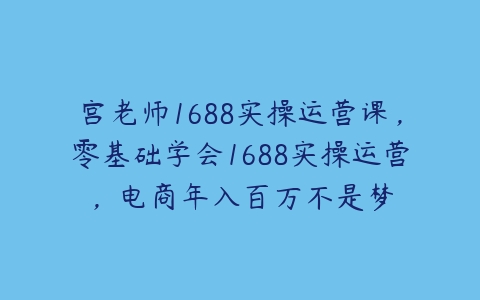 宫老师1688实操运营课，零基础学会1688实操运营，电商年入百万不是梦百度网盘下载