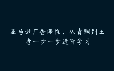 亚马逊广告课程，从青铜到王者一步一步进阶学习-51自学联盟