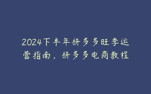 图片[1]-2024下半年拼多多旺季运营指南，拼多多电商教程-本文