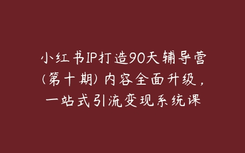 小红书IP打造90天辅导营(第十期)​内容全面升级，一站式引流变现系统课百度网盘下载