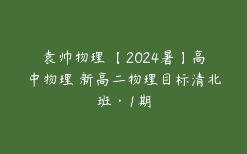 袁帅物理 【2024暑】高中物理 新高二物理目标清北班·1期-51自学联盟