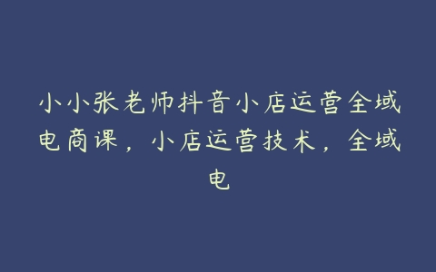 小小张老师抖音小店运营全域电商课，小店运营技术，全域电百度网盘下载