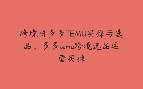 跨境拼多多TEMU实操与选品，多多temu跨境选品运营实操-51自学联盟