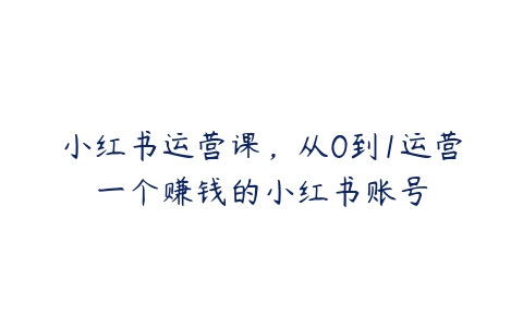 小红书运营课，从0到1运营一个赚钱的小红书账号百度网盘下载