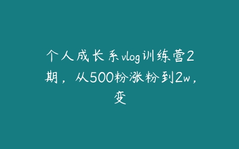 个人成长系vlog训练营2期，从500粉涨粉到2w，变百度网盘下载