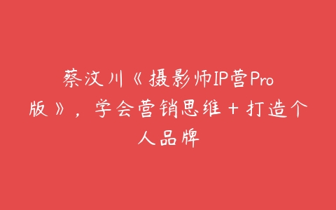 蔡汶川《摄影师IP营Pro版》，学会营销思维＋打造个人品牌-51自学联盟