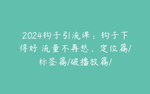 2024钩子引流课：钩子下得好 流量不再愁，定位篇/标签篇/破播放篇/-51自学联盟