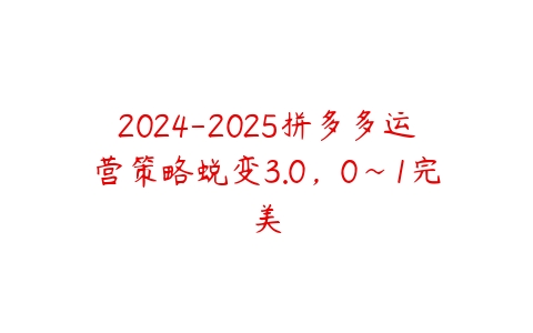 图片[1]-2024-2025拼多多运营策略蜕变3.0，0~1完美-本文